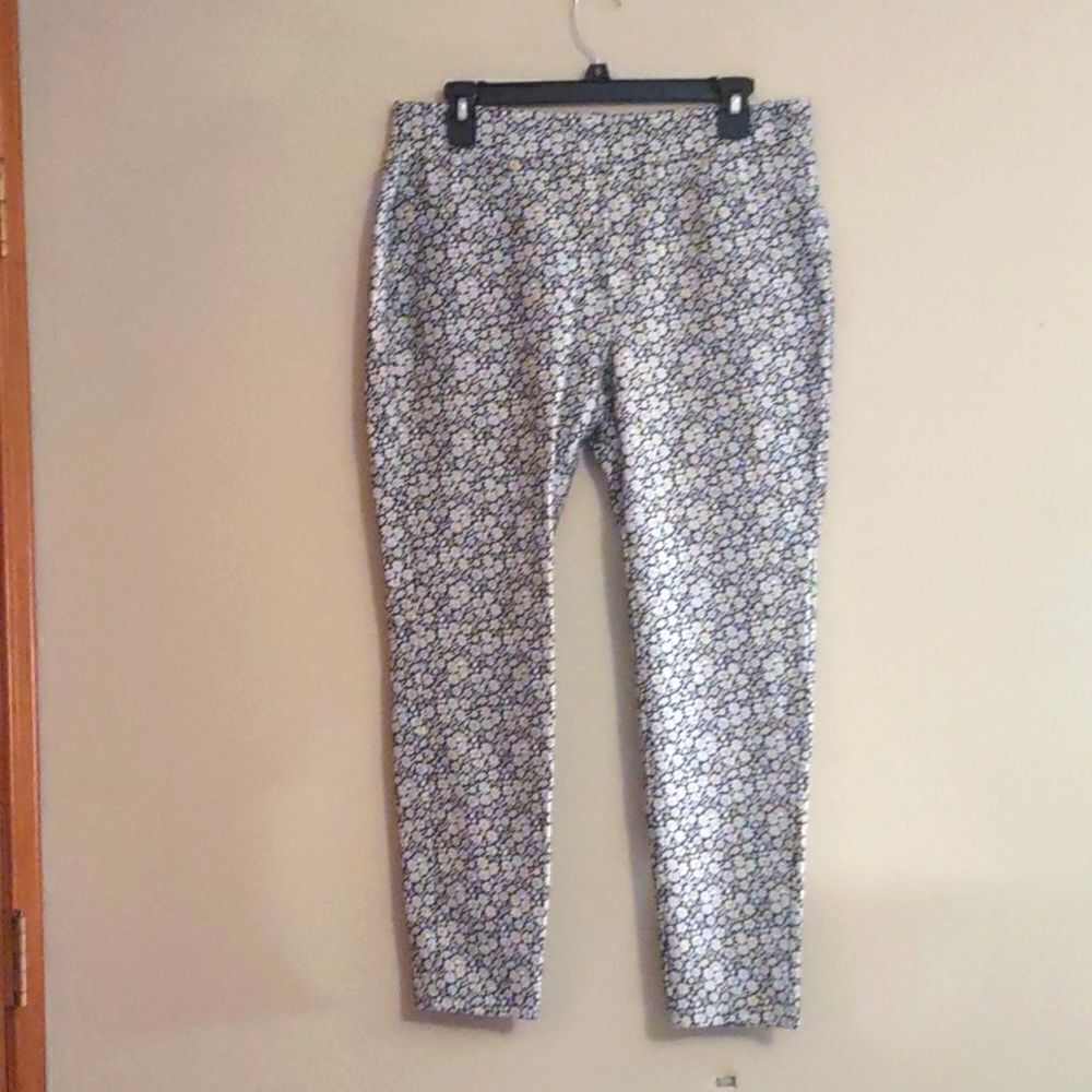 Michael Kors Women's Size L black white daisy crop cropped pants cotton blend‎
